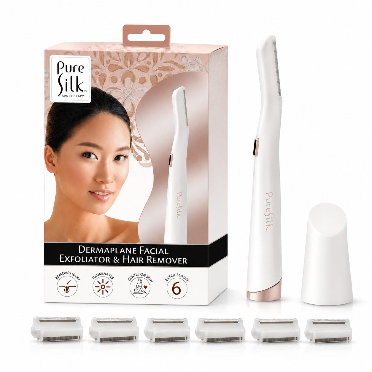 Pure Silk Dermaplane Facial Exfoliator Hair Remover with LED Light