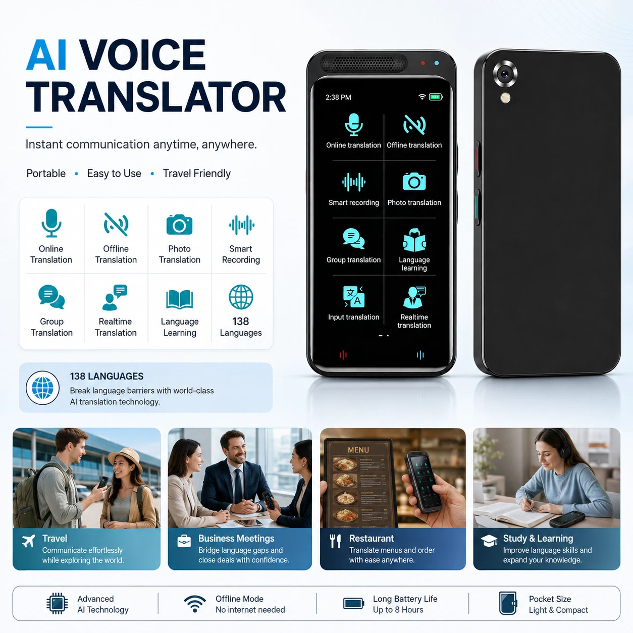 Z6 Portable Language Translator Device - Black - Imagen 2
