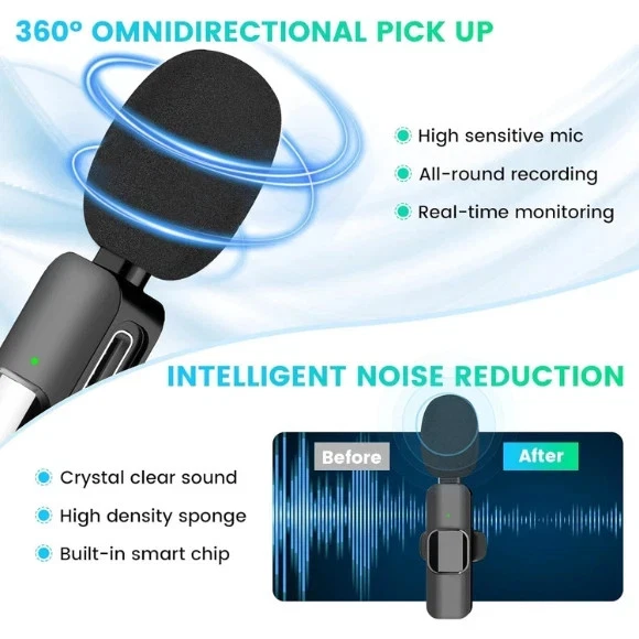 2 Pack Wireless Lavalier Microphones for iPhone iPad Camera - Imagen 7