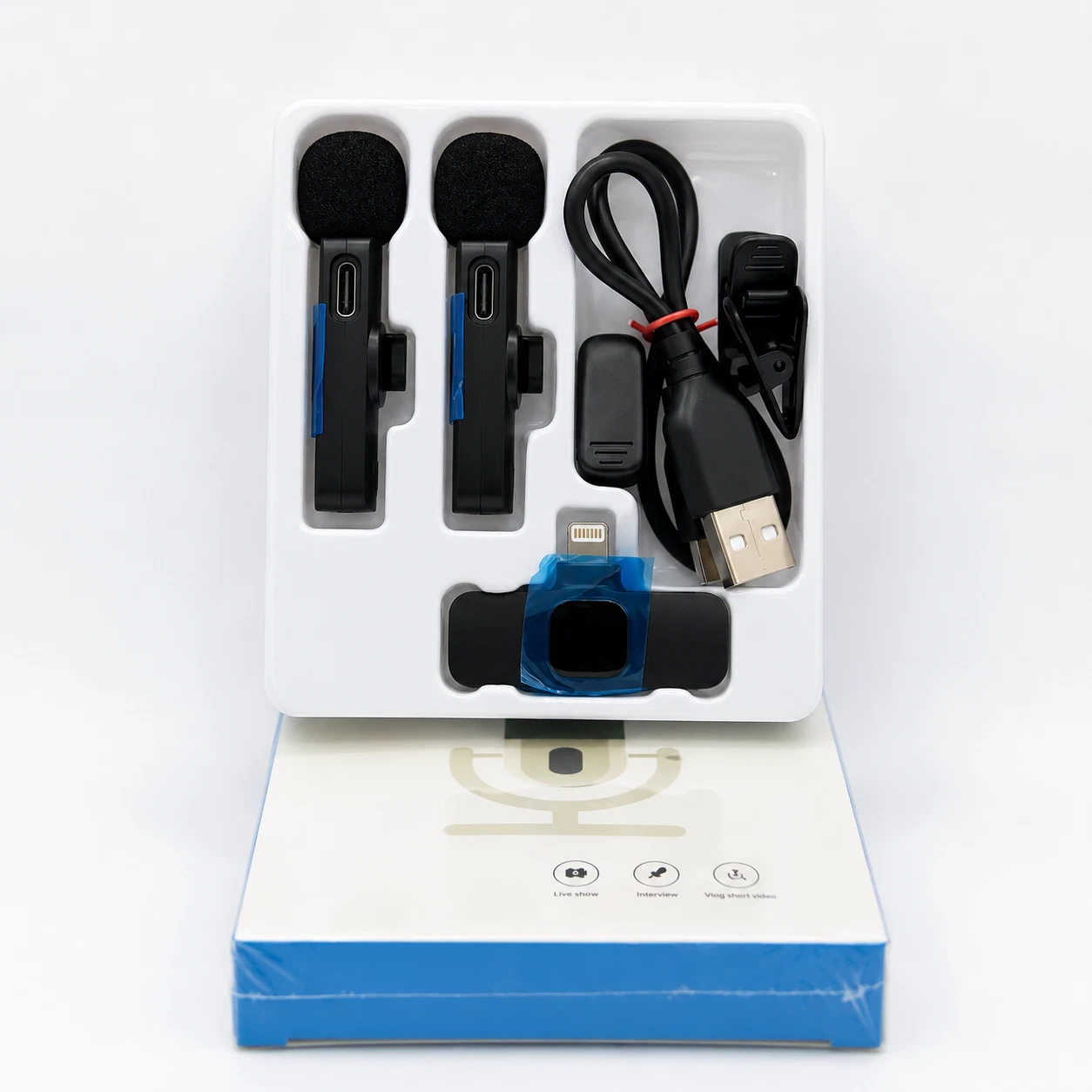 2 Pack Wireless Lavalier Microphones for iPhone iPad Camera