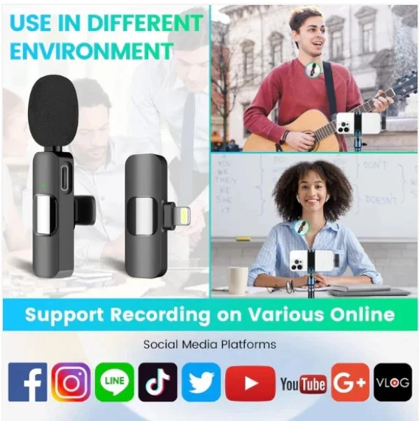 2 Pack Wireless Lavalier Microphones for iPhone iPad Camera - Imagen 2