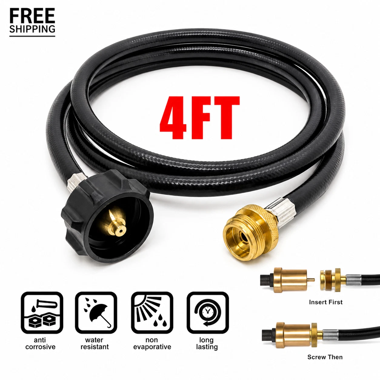 4FT Propane Adapter Hose 1lb to 20lb Tank Converter Leak-Resistant Brass