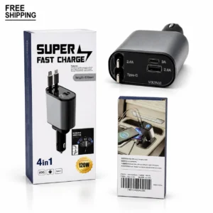 Retractable Car Charger, 4 in 1 Fast Car Phone Charger 120W