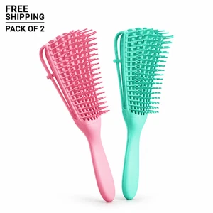 2 Pack Detangling Brushes for Curly Hair Flexible Wet & Dry Styling